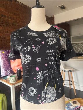 Heaven by Marc Jacobs Black Graphic Scribble & Heart Print Tee